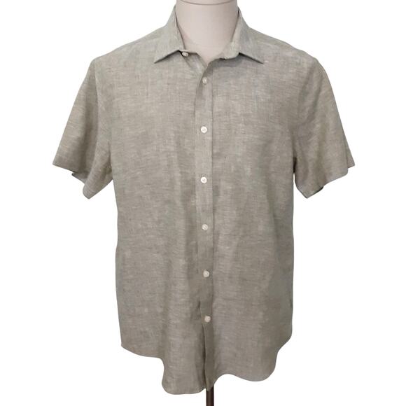 UNTUCKit Cameron Slim Fit Button Up Shirt 100% Linen Mens Large Olive Green - Picture 1 of 11